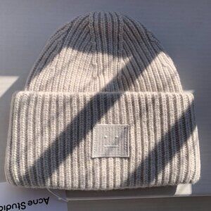 Acne Studios Face Patch Wool Beanie – Light Gray, New